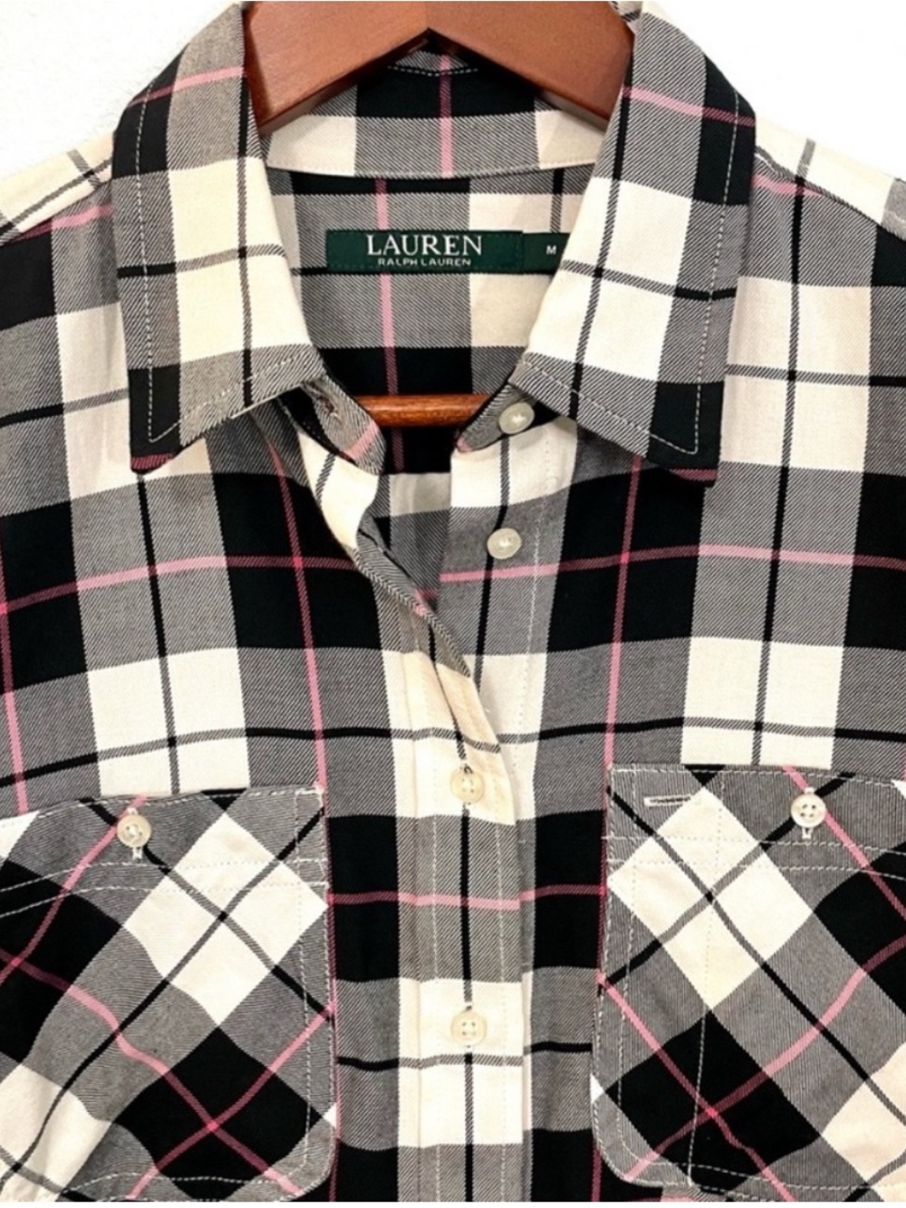 Ralph Lauren Black, White & Pink Plaid Button-Up Flannel Shirt Size 2X